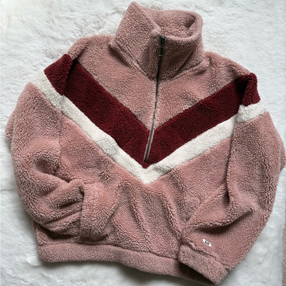 Abercrombie & Fitch Pink and Burgundy Sherpa Jacket